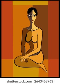 Colorful background, cubism art style,abstract sitting woman