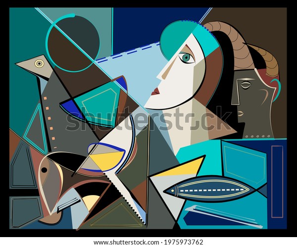 Colorful Background Cubism Art Styleabstract Portraits Stock Vector ...