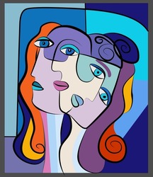 Colorful Background, Cubism Art Style,abstracts Faces