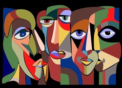 Colorful Background, Cubism Art Style,abstracts Faces