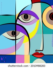 Colorful Background, Cubism Art Style,abstracts Portraits