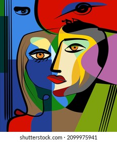 Colorful background, cubism art style,abstracts portraits