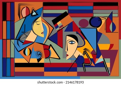 Colorful background, cubism art style,abstracts faces