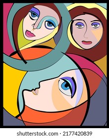 Colorful background, cubism art style,abstracts faces
