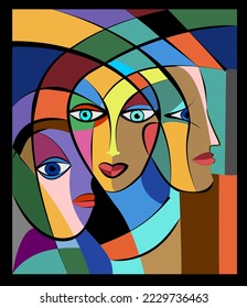 Fondo colorido, estilo arte cubista, caras abstractas