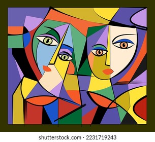 Colorful background, cubism art style,abstracts faces