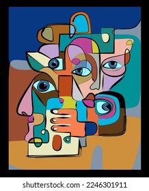 Colorful background, cubism art style,abstracts faces