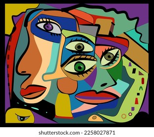 Colorful background, cubism art style,abstracts faces