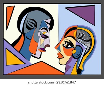 Colorful background, cubism art style,abstracts faces