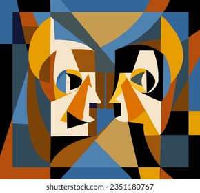 Colorful background, cubism art style,abstracts faces