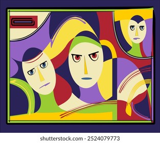 Colorful background, cubism art style,abstracts faces