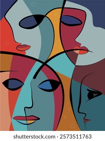 Colorful background, cubism art style,abstracts faces