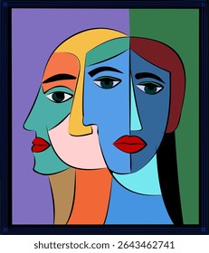 Colorful background, cubism art style,abstracts faces