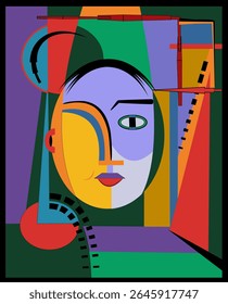 Colorful background, cubism art style,abstracts faces