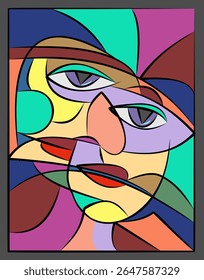 Colorful background, cubism art style,abstracts faces