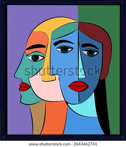 Colorful background, cubism art style,abstracts faces