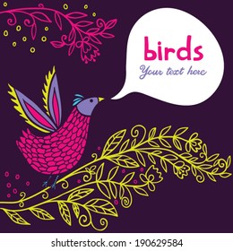 colorful background with cute bird and branches
