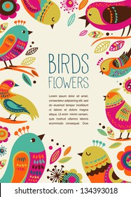 colorful background with cute decorative birds