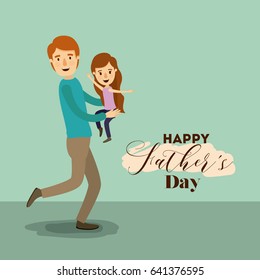 colorful background with dad super hero and girl on the fathers day vector illustration