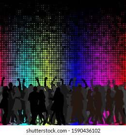 colorful background with dancing crowd