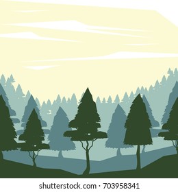 colorful background with dawn landscape of forest
