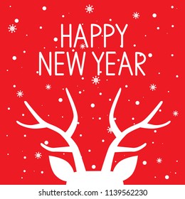 Colorful background with deer horns and english text. Decorative backdrop vector. Hand drawn poster design. Happy New Year, festal greeting card. Winter time