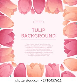 Colorful background with delicate tulips. The concept of a holiday, spring, women's day, Valentine's day. Vector illustration for the design of posters, flyers, postcards and invitations