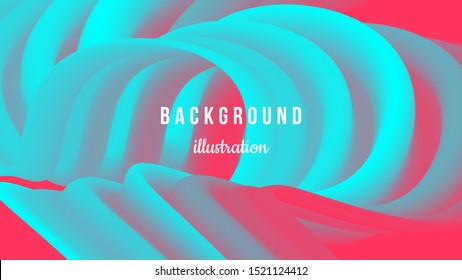 Colorful background design. Abstract illustration in aqua, radical red colors. Wavy 3d shapes. Eps10 vector.