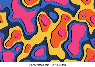 Colorful background for design, paper crop effect, volumetric application with a predominance of purple, orange, yellow and blue.