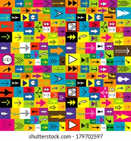 Colorful background with different kinds of arrows