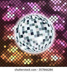 Colorful background with disco ball. 