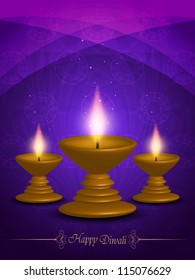 Colorful background for diwali with beautiful lamps.