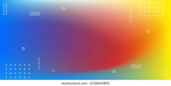 Ein bunter Hintergrund mit vielen Punkten und Quadraten. Der Hintergrund ist eine Mischung aus Blau, Rot und Gelb