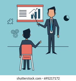 colorful background with executives men in corporate business meeting