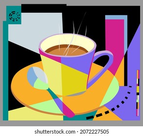 Colorful background, expressionism  art style,abstract Cup and spoon