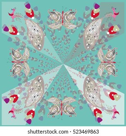 Colorful background with fairy tail birds and butterflies