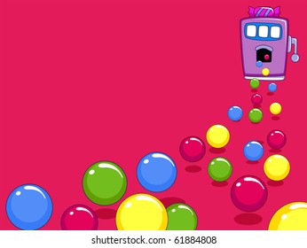 Colorful Background Featuring a Candy Machine against Bright Pink - Vector