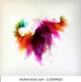 Colorful background with floral element and colorful blots. Vector design