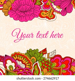 Colorful background with floral pattern. Hand drawn background can be used for cards and invitations.