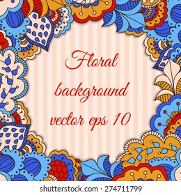 Colorful background with floral pattern. Hand drawn background can be used for cards and invitations.