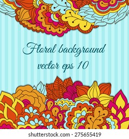 Colorful background with floral pattern. Hand drawn background can be used for cards and invitations.