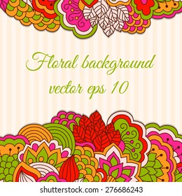 Colorful background with floral pattern. Hand drawn background can be used for cards and invitations.