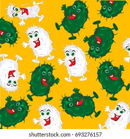 Colorful background from formless bacteria.Crocks on yellow background