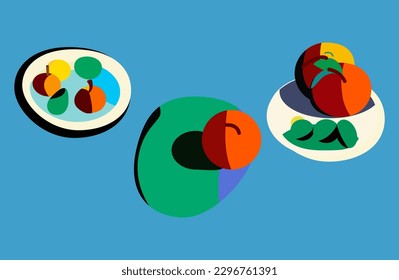 fondo colorido con fruta en platos