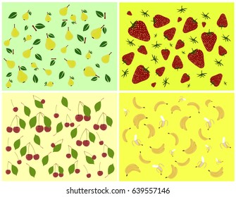 Colorful background with fruit strawberry, banana, cherry, pear