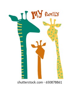 Colorful background with funny dancing giraffes. Useful for night party posters, disco flyers, as background, postcard.
