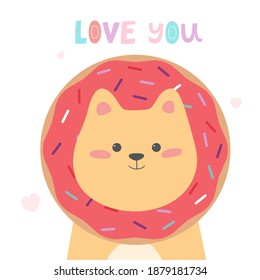 Colorful background with funny lion. I Love You. Print for Baby.