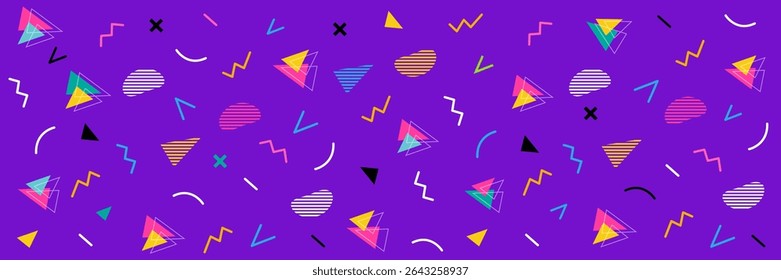 Colorful background with geometric shapes 80s, 90s style