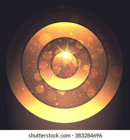 Colorful background with glowing golden circles in space.