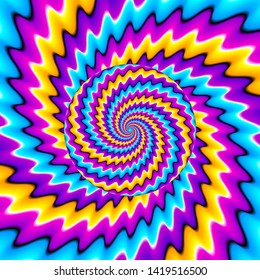 Colorful  background with growing sphere. Optical expansion illusion.